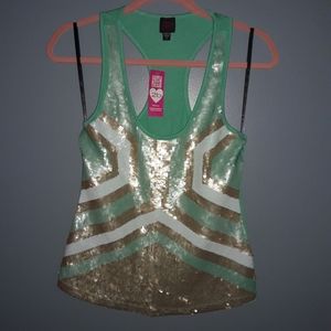 Green White & Bronze sequined tank top